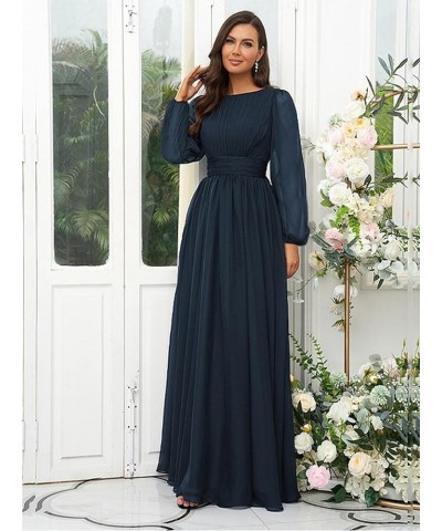 Long Sleeve Bridesmaid Dresses for Wedding Women Chiffon Long Corset Pleated Prom Formal Evening Dress Plum $23.10 Dresses