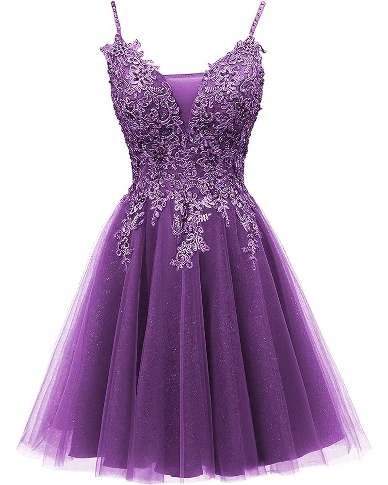 Prom Dress 2024 Short - Homecoming Dresses Lace Tulle Prom Dresses for Teens Purple $38.24 Dresses