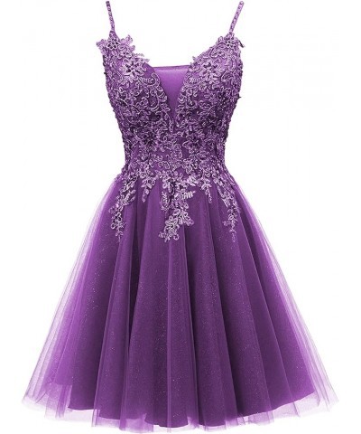 Prom Dress 2024 Short - Homecoming Dresses Lace Tulle Prom Dresses for Teens Purple $38.24 Dresses