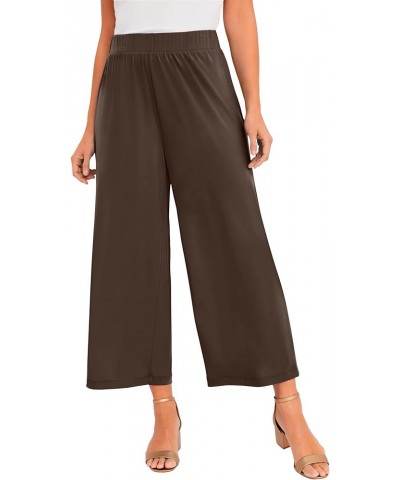 Women's Plus Size Knit Wide-Leg Crop Pant Chocolate $21.95 Pants