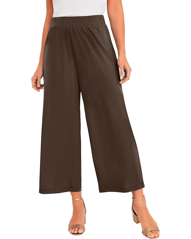 Women's Plus Size Knit Wide-Leg Crop Pant Chocolate $21.95 Pants