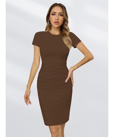 Women's Short Sleeve Ruched Cotton Casual Sundress Knee Length Bodycon T Shirt Dress Coffee $18.54 Dresses