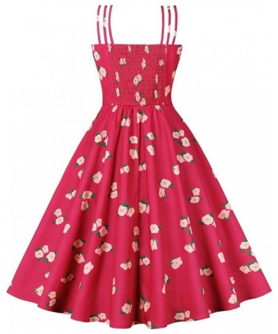 Women's Summer Strap Sundress 1950s Vintage Formal Cocktail Dress Rose $22.03 Dresses