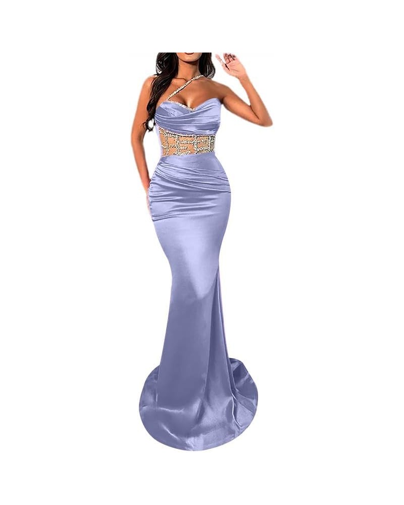 Mermaid Long Prom Dresses Corset One Shoulder Sweetheart Satin Sequin Beaded Formal Gowns and Evening Dresses Lavender $33.00...