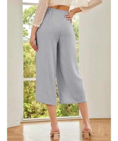 Cropped Wide Leg Pants for Women Fashion High Waist Button Linen Pants Flowy Palazzo Pants with Pockets D Gray $20.51 Pants