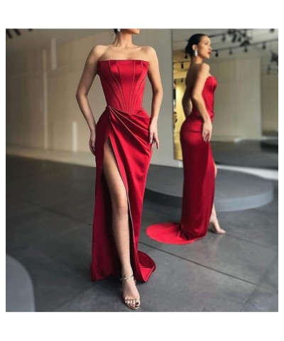 Women's High Split Strapless Mermaid Evening Dresses Bridesmaid Dresses White $33.00 Dresses