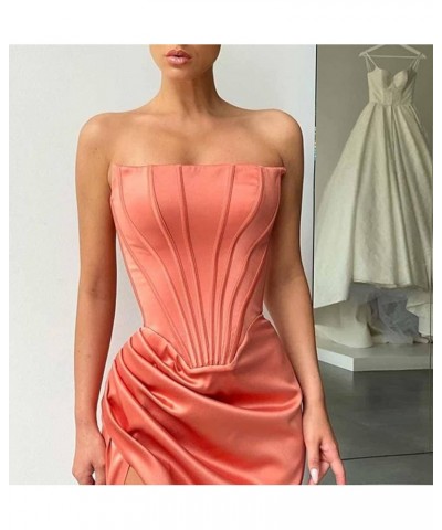 Women's High Split Strapless Mermaid Evening Dresses Bridesmaid Dresses White $33.00 Dresses