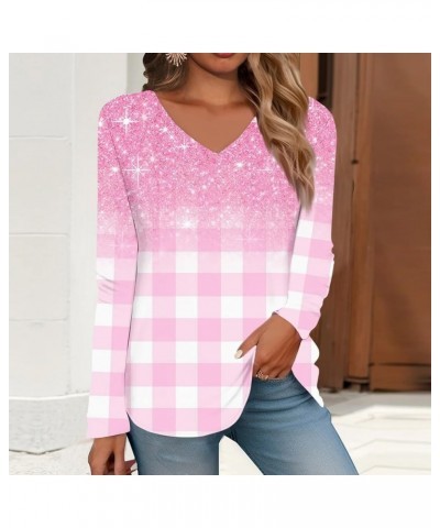 Womens Tops Dressy Casual Women's Long Sleeve T Shirts Retro Print Daily Basic V Neck Regular Spring Summer Tops 03-pink $5.2...