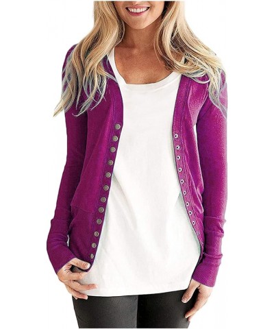 Women's Open Front Cardigans Casual Long Sleeve Classic Knit Sweater Outerwear with Pockets V-neck Coat Blouses 10 Purple $10...