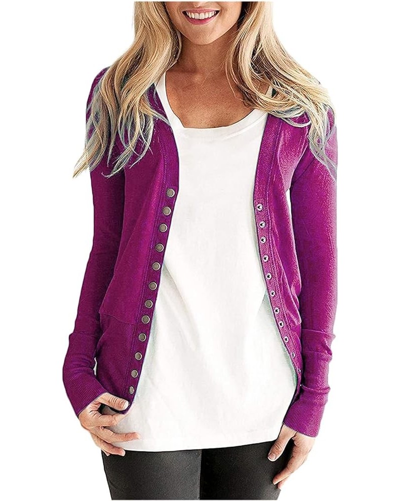 Women's Open Front Cardigans Casual Long Sleeve Classic Knit Sweater Outerwear with Pockets V-neck Coat Blouses 10 Purple $10...