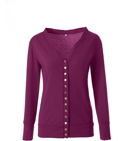 Women's Open Front Cardigans Casual Long Sleeve Classic Knit Sweater Outerwear with Pockets V-neck Coat Blouses 10 Purple $10...