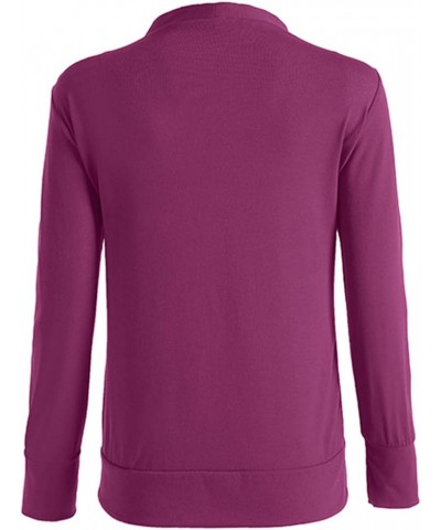 Women's Open Front Cardigans Casual Long Sleeve Classic Knit Sweater Outerwear with Pockets V-neck Coat Blouses 10 Purple $10...