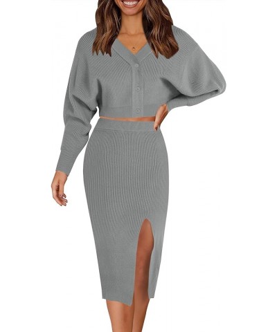 Women Two Piece Outfits Sweater Sets Long Sleeve Knit Top and Bodycon Side Slit Midi Skirt Dress Fall Clothes 06_ Grey $19.37...