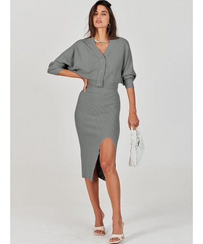 Women Two Piece Outfits Sweater Sets Long Sleeve Knit Top and Bodycon Side Slit Midi Skirt Dress Fall Clothes 06_ Grey $19.37...