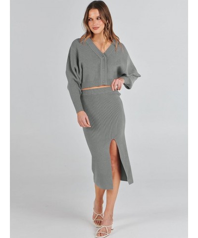 Women Two Piece Outfits Sweater Sets Long Sleeve Knit Top and Bodycon Side Slit Midi Skirt Dress Fall Clothes 06_ Grey $19.37...