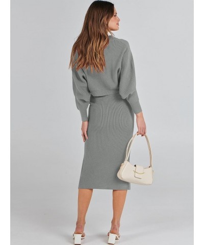 Women Two Piece Outfits Sweater Sets Long Sleeve Knit Top and Bodycon Side Slit Midi Skirt Dress Fall Clothes 06_ Grey $19.37...