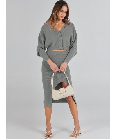 Women Two Piece Outfits Sweater Sets Long Sleeve Knit Top and Bodycon Side Slit Midi Skirt Dress Fall Clothes 06_ Grey $19.37...