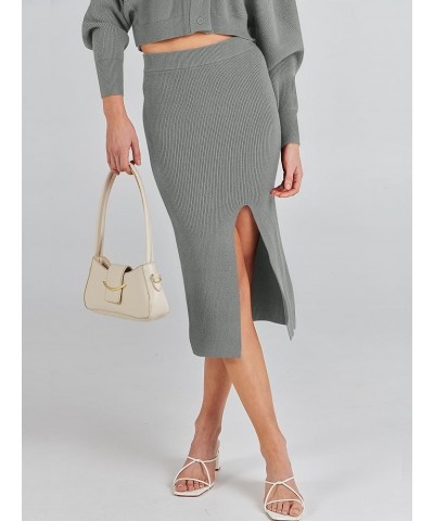 Women Two Piece Outfits Sweater Sets Long Sleeve Knit Top and Bodycon Side Slit Midi Skirt Dress Fall Clothes 06_ Grey $19.37...