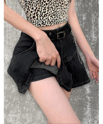 Women's Pleated Jean Skirt Casual A-Line Ruffle Y2K Mini Denim Skirt Black $16.26 Shorts