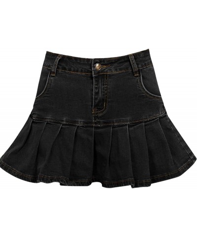 Women's Pleated Jean Skirt Casual A-Line Ruffle Y2K Mini Denim Skirt Black $16.26 Shorts