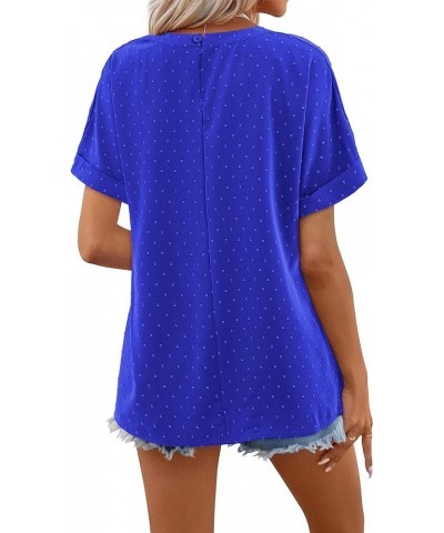 Womens Work Blouses Swiss Dots Casual Short Sleeve Crew Neck Office Shirts Blue $17.04 Blouses