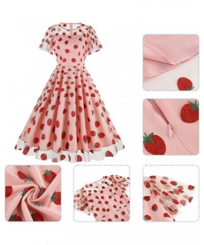 Valentine's Dress for Women Short Sleeve/Sleeveless Heart Embroidery Mesh A-line Swing Party Dress Pink-strawberry $10.97 Dre...