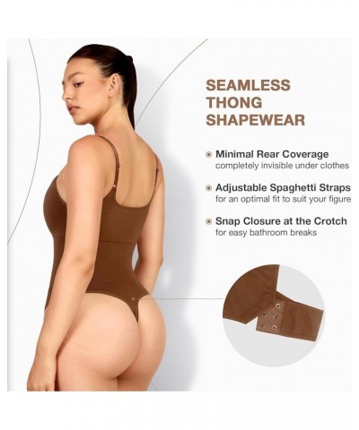 Bodysuit with Built in Bra Thong Sculpting Seamless Shapewear Versatile for Every Season Coffee Brown- V Neck Thong $19.23 Li...