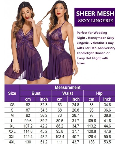 Lingerie for Women Lace Babydoll Halter Chemise V Neck Nightgown Sexy Sleepwear Nightdress Purple $12.17 Lingerie