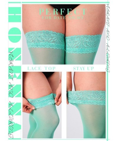 2 Pairs Plus Size Thigh High Stockings, Semi Sheer Stay Up Lingerie Lace Top Pantyhose for Women 2 Pairs - Light Green + Ligh...