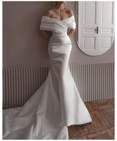 Off Shoulder Mermaid Prom Dresses for Women Satin Long Wedding Dresses for Bride Ruched Formal Evening Gowns Dark Green $32.2...