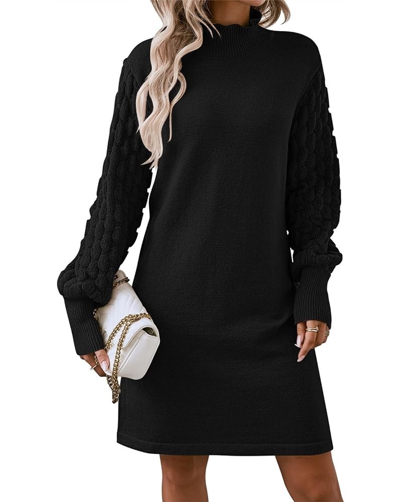 Women's 2023 Fall Long Sleeve Mock Neck Sweater Dress Casual Loose Ribbed Knit Mini Short Pullover Dresses Black $22.50 Sweaters