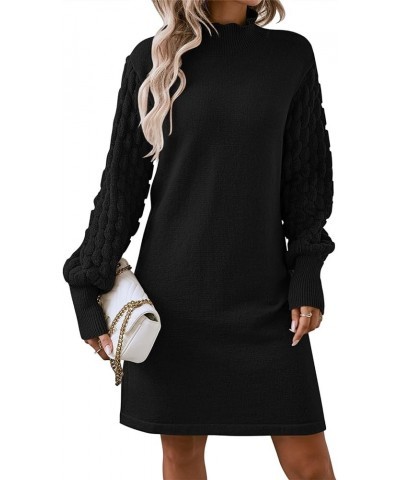 Women's 2023 Fall Long Sleeve Mock Neck Sweater Dress Casual Loose Ribbed Knit Mini Short Pullover Dresses Black $22.50 Sweaters