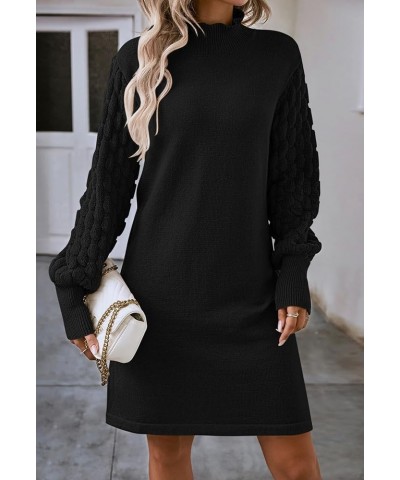 Women's 2023 Fall Long Sleeve Mock Neck Sweater Dress Casual Loose Ribbed Knit Mini Short Pullover Dresses Black $22.50 Sweaters