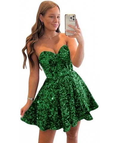 Sequin Short Homecoming Dresses for Teens Sparkly A Line Prom Dress Tight Cocktail Dresses Evening Gown with Pocket Green $24...