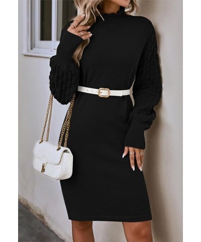 Women's 2023 Fall Long Sleeve Mock Neck Sweater Dress Casual Loose Ribbed Knit Mini Short Pullover Dresses Black $22.50 Sweaters