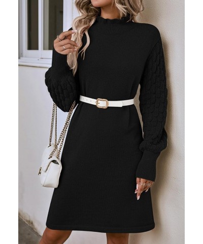 Women's 2023 Fall Long Sleeve Mock Neck Sweater Dress Casual Loose Ribbed Knit Mini Short Pullover Dresses Black $22.50 Sweaters