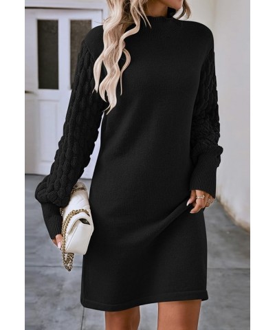 Women's 2023 Fall Long Sleeve Mock Neck Sweater Dress Casual Loose Ribbed Knit Mini Short Pullover Dresses Black $22.50 Sweaters