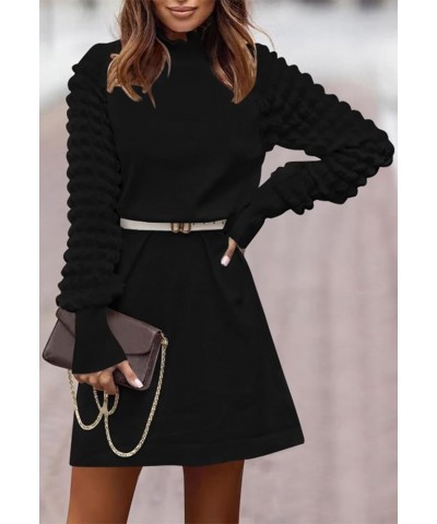 Women's 2023 Fall Long Sleeve Mock Neck Sweater Dress Casual Loose Ribbed Knit Mini Short Pullover Dresses Black $22.50 Sweaters