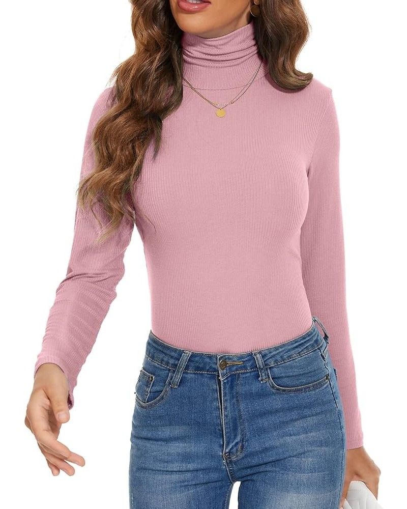 Women Mock Turtleneck Long Sleeve Shirt Pullover High Neck Undershirt Ribbed Thermal Shirts Indigo Pink $10.82 Underwear