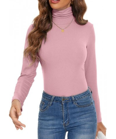 Women Mock Turtleneck Long Sleeve Shirt Pullover High Neck Undershirt Ribbed Thermal Shirts Indigo Pink $10.82 Underwear