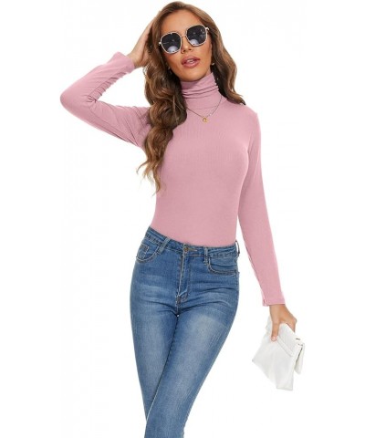 Women Mock Turtleneck Long Sleeve Shirt Pullover High Neck Undershirt Ribbed Thermal Shirts Indigo Pink $10.82 Underwear