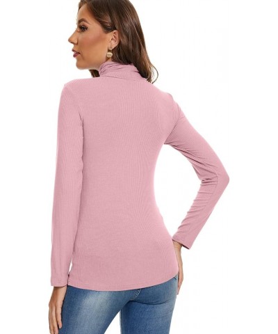 Women Mock Turtleneck Long Sleeve Shirt Pullover High Neck Undershirt Ribbed Thermal Shirts Indigo Pink $10.82 Underwear