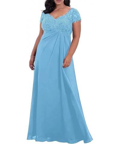 Plus Size Mother of The Bride Dresses for Wedding Lace Appliques V Neck Chiffon Formal Dress for Evening Party Sky Blue $33.3...