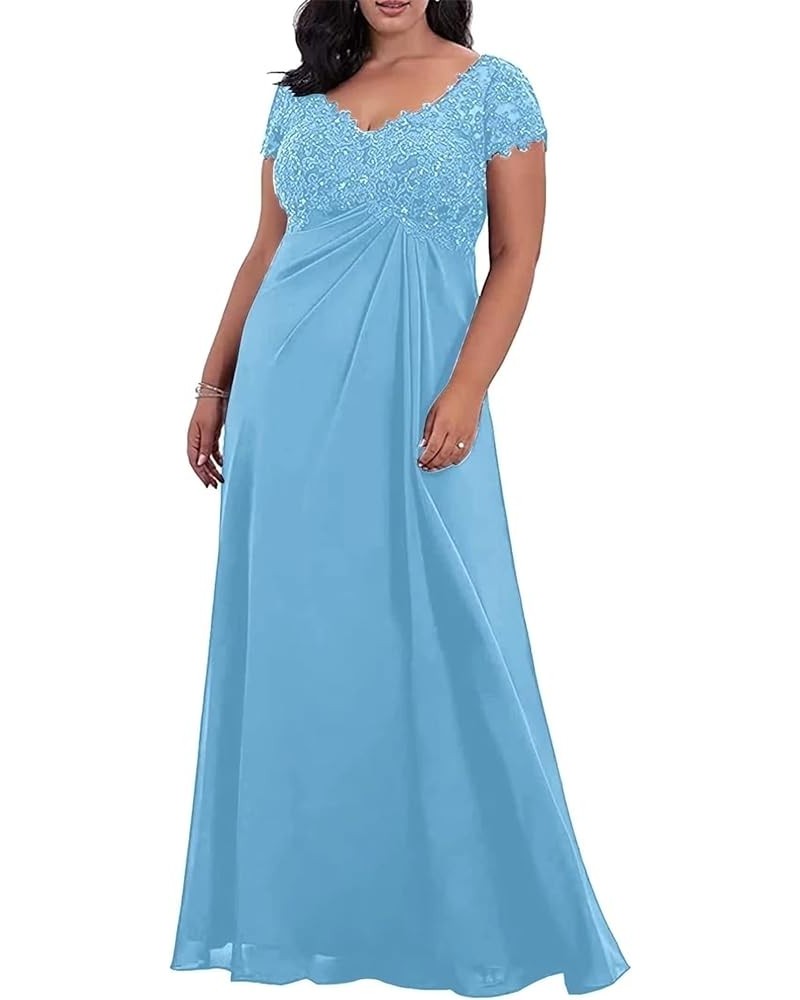 Plus Size Mother of The Bride Dresses for Wedding Lace Appliques V Neck Chiffon Formal Dress for Evening Party Sky Blue $33.3...