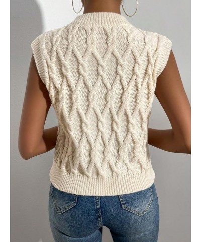 Women's Cable Knit Cap Short Sleeve Sweater Round Neck Knit Pullover Sweater Vest Apricot $12.99 Sweaters