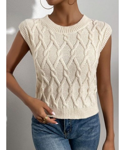 Women's Cable Knit Cap Short Sleeve Sweater Round Neck Knit Pullover Sweater Vest Apricot $12.99 Sweaters