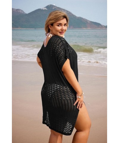 Plus Size Swimsuit Coverups Women Split Hem Crochet Cover Ups Swimwear Cool Pullover Bathing Suit Cover Up Beach Black $15.18...