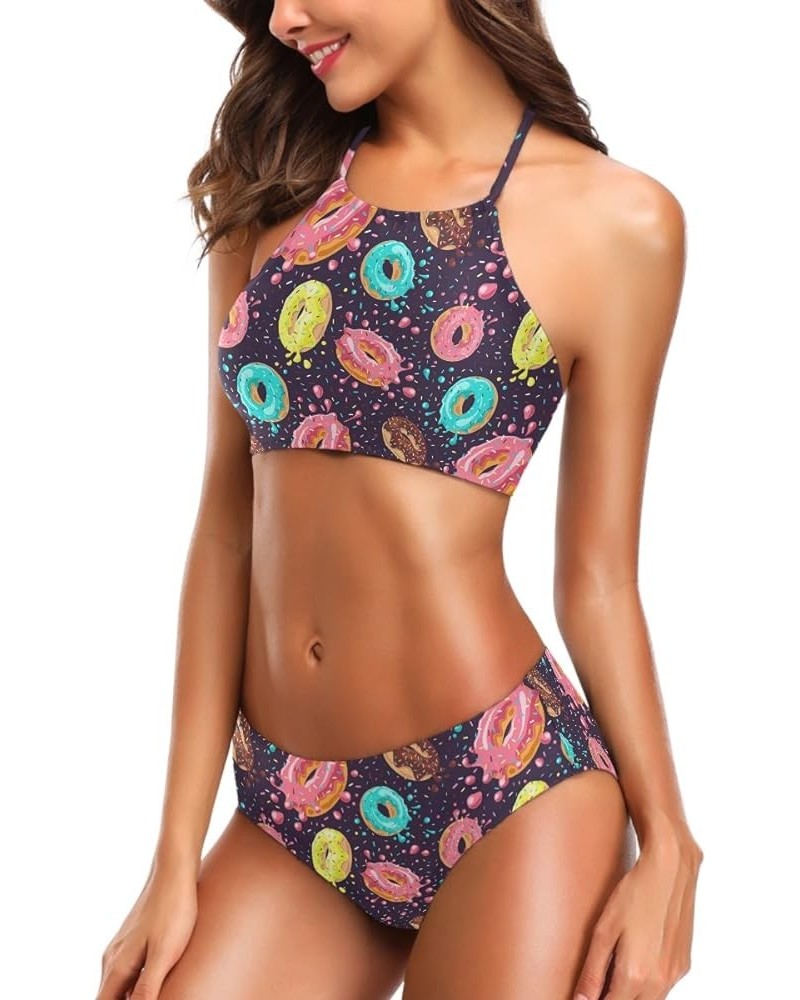 Women's Chic Summer Beach Hot 2 Piece Halter Neack High Waist Padded Sexy Swimsuit Doughnut $12.88 Swimsuits