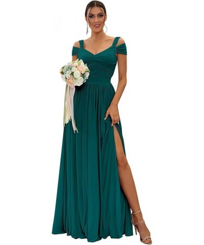 Off The Shoulder Bridesmaid Dresses Long for Wedding Chiffon Maid of Honor Dress V Neck Evening Gowns with Slit Teal $33.79 D...