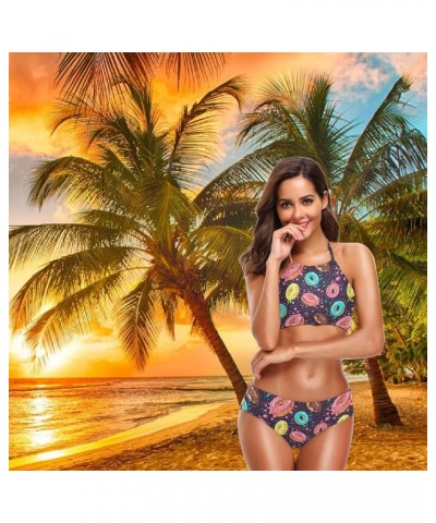 Women's Chic Summer Beach Hot 2 Piece Halter Neack High Waist Padded Sexy Swimsuit Doughnut $12.88 Swimsuits